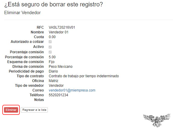 Eliminar Vendedor